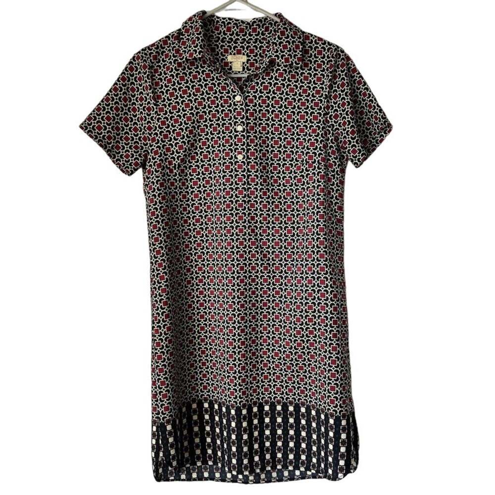 J. Crew Geometric Button Classic Knee Length Shirt Dress 2 Oxford Classic Preppy